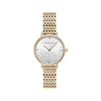 BCBG Max-Rose Goldtone White Glitz & Leather Strap Women's Watch - BG50990005